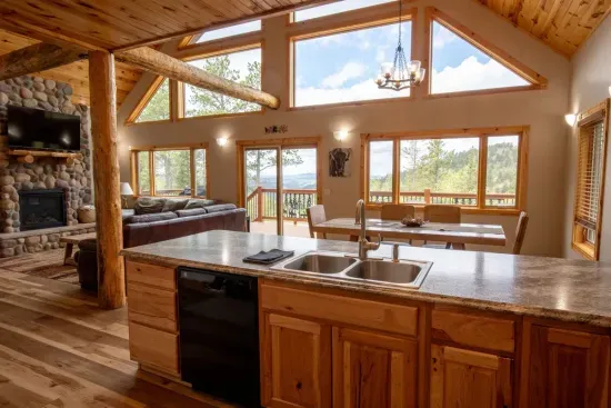 The sink, conveniently located in the large center island, makes meal prep and cleanup a breeze.