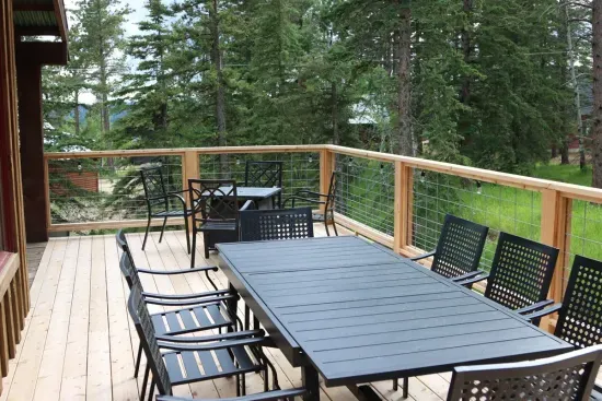 Seating for 8 around the large outdoor table.