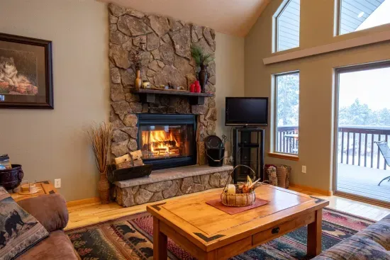 The wood-burning fireplace provides a cozy, beautiful fire, taking the chill off even the coldest nights and adding warmth and ambiance to your stay.