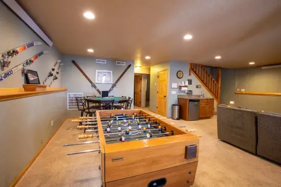 Challenge your friends and family to a fun game of foosball or a game of cards at the poker table.