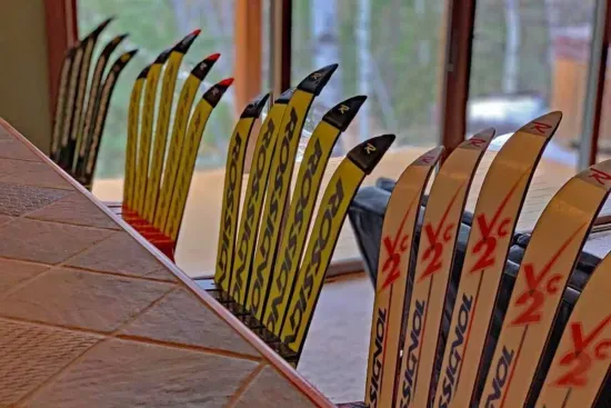 The stools crafted from downhill skis sets the bar apart.