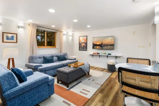 Put up your feet up on the ottoman watching this 50 inch smart tv