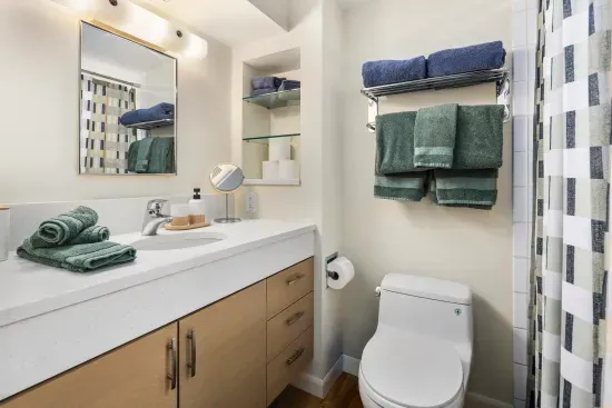 Quartz countertop and generous cabinet storage