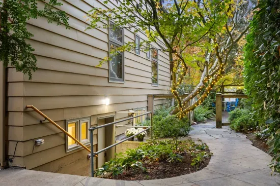 Your private entrance with fairy lights and motion detector lights