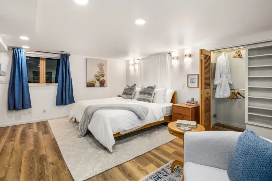 Stretch out in this extra large King bedroom with garden window and  blackout curtains