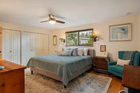 The King Bedroom has block out blinds, ceiling fan, bedside tables and large closets.