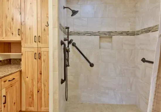 The ensuite bath has been updated and features a large shower that is ADA accessible.