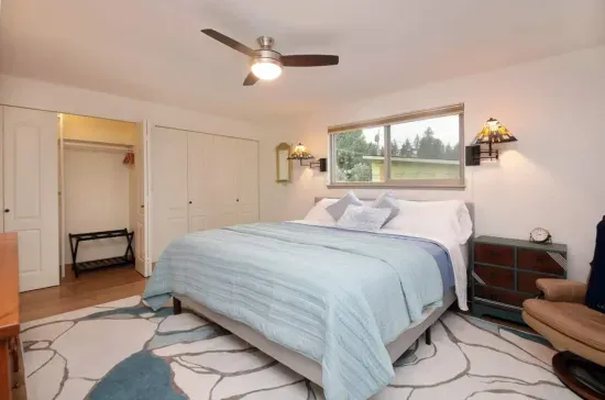 King Bed, Bear Hybrid Mattress, Ceiling Fan, two large closets.