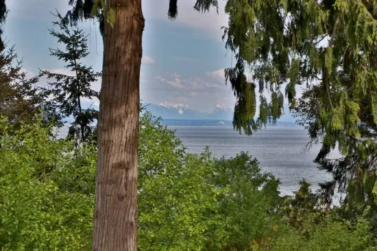 Mountain and water views from the covered and heated deck.