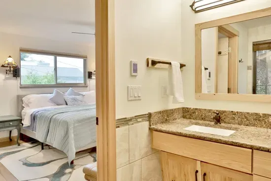 Doors to the bedroom and the bathroom allow for ADA access.