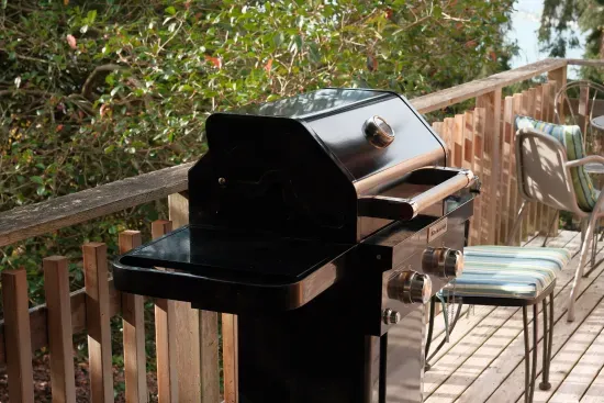 The deck off of the kitchen is expansive, offers water and mountain views, and a gas BBQ.