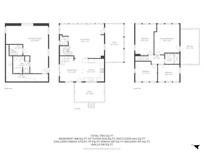 Spacious 3-level home with 4 bedrooms, rec room, porches & balcony