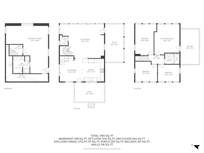 Spacious 3-level home with 4 bedrooms, rec room, porches & balcony