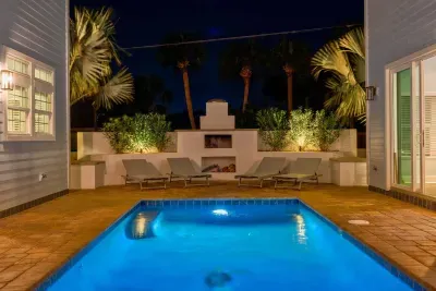 Pool and outdoor fireplace