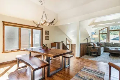 Dining room and stairs down to front door