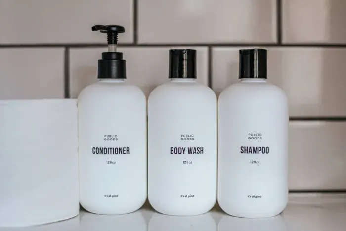 Complimentary shampoo, conditioner, and body wash provided for guests.