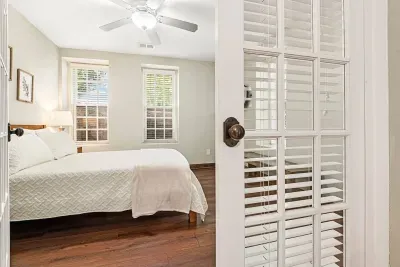 Guest Bedroom with Double Bed. There is a small step up to get to this room from the living room.