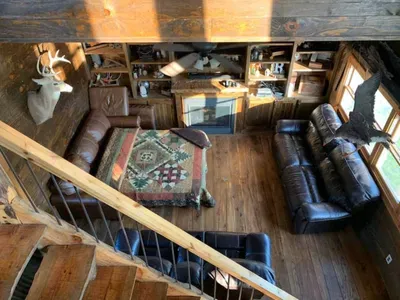 Here is the sleeper sofa pulled out. Linens provided!