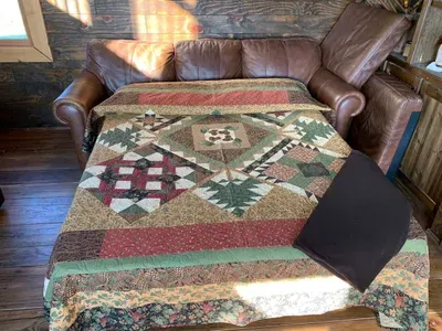 Here is the sleeper sofa pulled out. Linens provided!