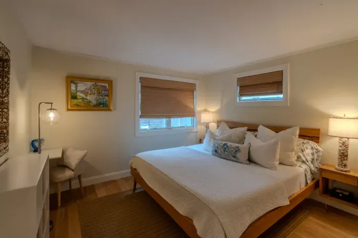 First floor bedroom with a king sized bed.