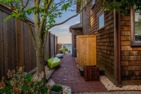 Outdoor shower for guests. Kayaks are for the owners of the property only. Kayaks can be rented at The Kayak Center nearby.