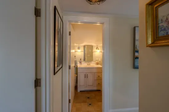 Second floor bathroom with a bathtub and shower.