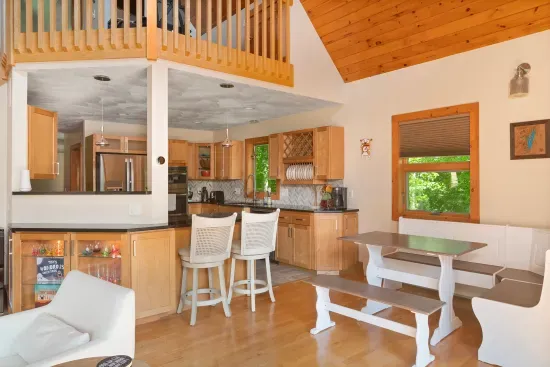 Kitchen with an open view to the dinging room and living room