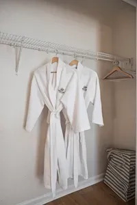 Cozy guest robes and organized closet space for a hotel-style stay