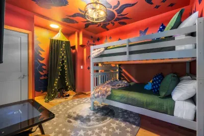 Cousin headquarters. The bunk room becomes basecamp for whispered plans, indoor expeditions, and the kind of sibling memories the parents end up hearing about for years.