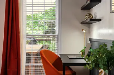 Bright modern workspace with natural light and stylish accents