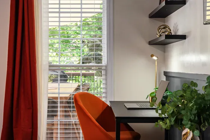 Bright modern workspace with natural light and stylish accents