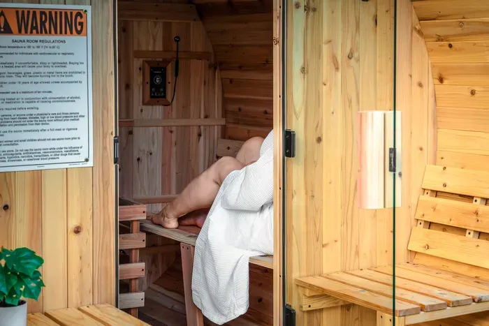 Private cedar sauna for a warm, relaxing spa-style retreat
