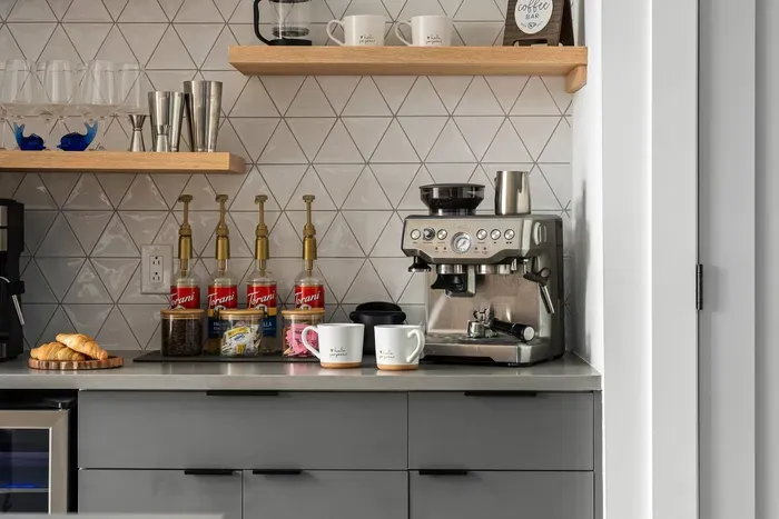 Start your mornings at Moonlit Peak with a gourmet coffee station—complete with premium espresso, flavored syrups, and all the fixings—then sip your coffee while soaking in serene lake views.
