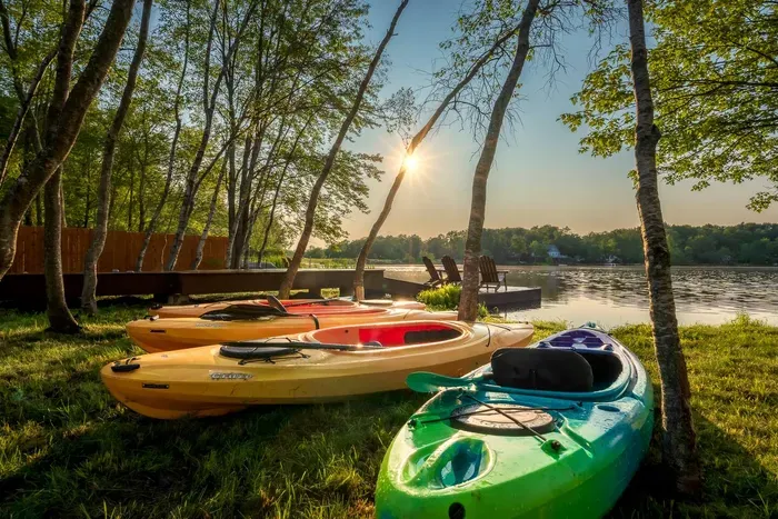 Launch into lake adventures from your private dock — with colorful kayaks ready for paddling, exploring, and making memories on the water.