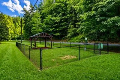 Fully fenced community dog park where your furry friends can run and play safely.