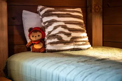 Bunk made up and waiting, plush friends included. The kids' room that turns a weekend into their favorite trip of the year.