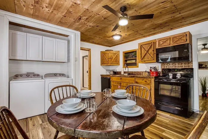 Full-size washer and dryer tucked right off the kitchen. Pack half of what you planned, stay twice as long, and head home with a clean suitcase.
