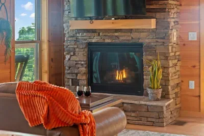 The heart of the cabin—warmth, comfort, and good company.