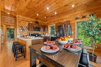 Spacious dining area with seating for shared meals and gatherings.