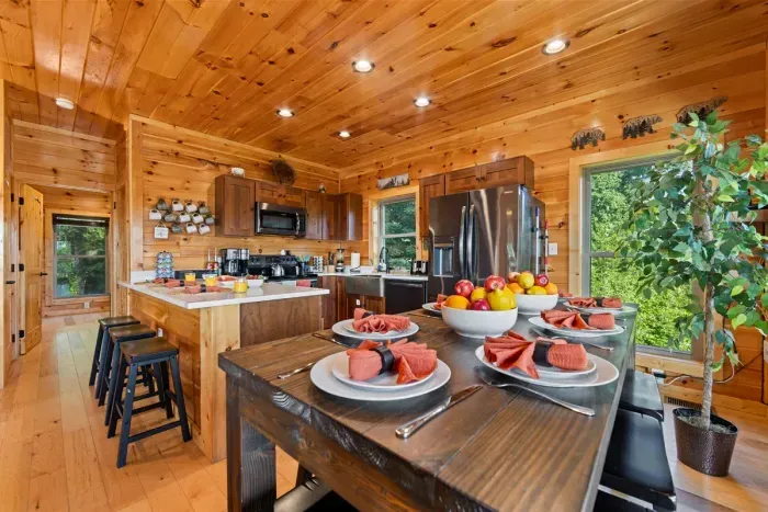 Spacious dining area with seating for shared meals and gatherings.