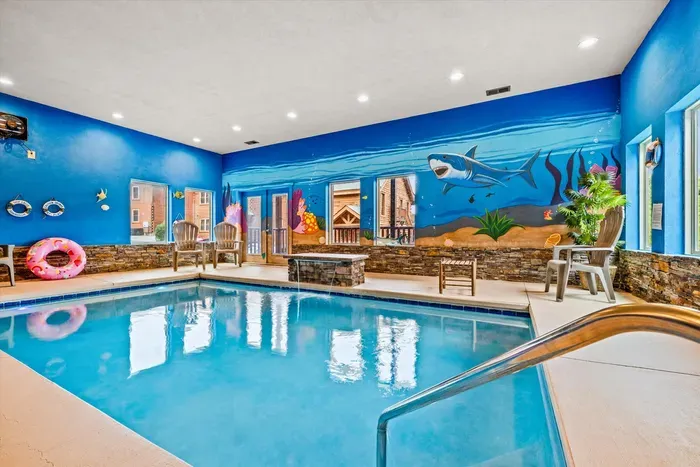 Indoor pool with floats, no weather to work around
