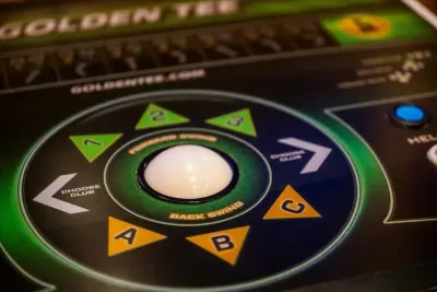 Golden Tee ready to go, no quarters needed