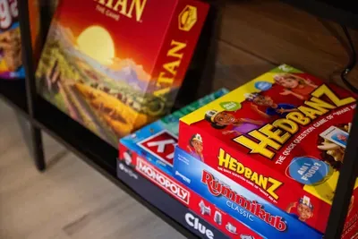 A full shelf of favorites on hand — from strategy nights to quick party rounds. Everything you need to turn a quiet evening into a house-wide tournament.