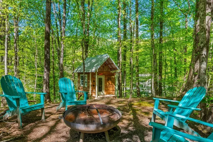 Fire pit with view of the Game Shack.