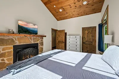 Master bedroom includes fire place and TV with Firesticks (bring your own passwords).