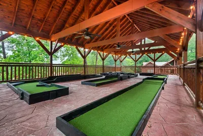 Your own private mini golf course — covered, lit, and ready for a rematch. No tokens. No wait. Just bragging rights and mountain air between holes.