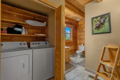 Full-size washer and dryer inside the cabin. Pack light, hike hard, and skip the laundromat entirely on a week-long stay in the Smokies.