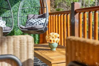 Relax in style with cozy hanging chairs and a peaceful deck retreat 🌿☀️