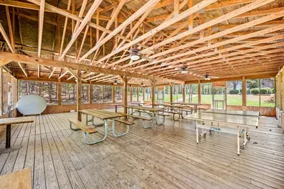 Community pavilion with picnic tables