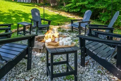 Bonfire glow and grilled mushrooms, a simple outdoor treat under the stars.